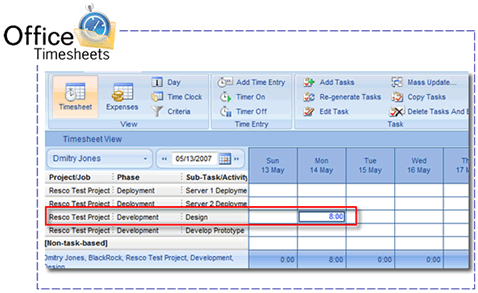 Employee time entries in Office Timesheets