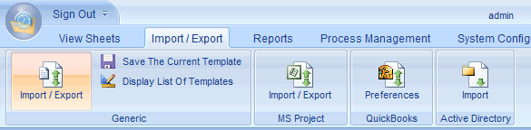 Timesheet Import/Export Tab