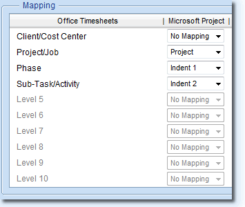 Mapping Microsoft Project to the Timesheet