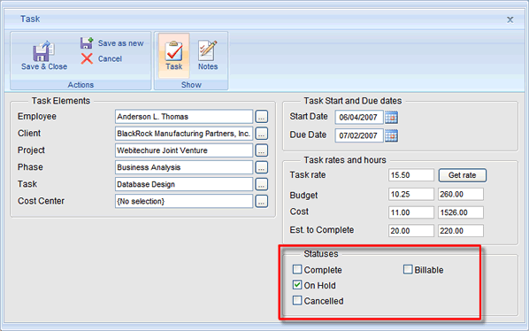 timesheet task statuses