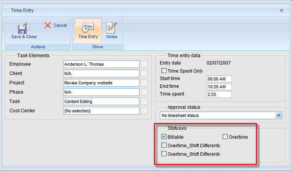 timesheet time entry statuses